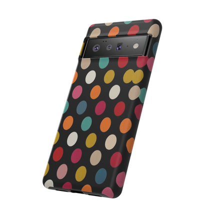 Polka Dot Tough Phone Case – Colorful Retro Dots on Black