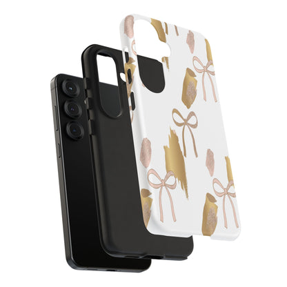 Phone Case — Gold Brushstroke & Blush Bow Pattern