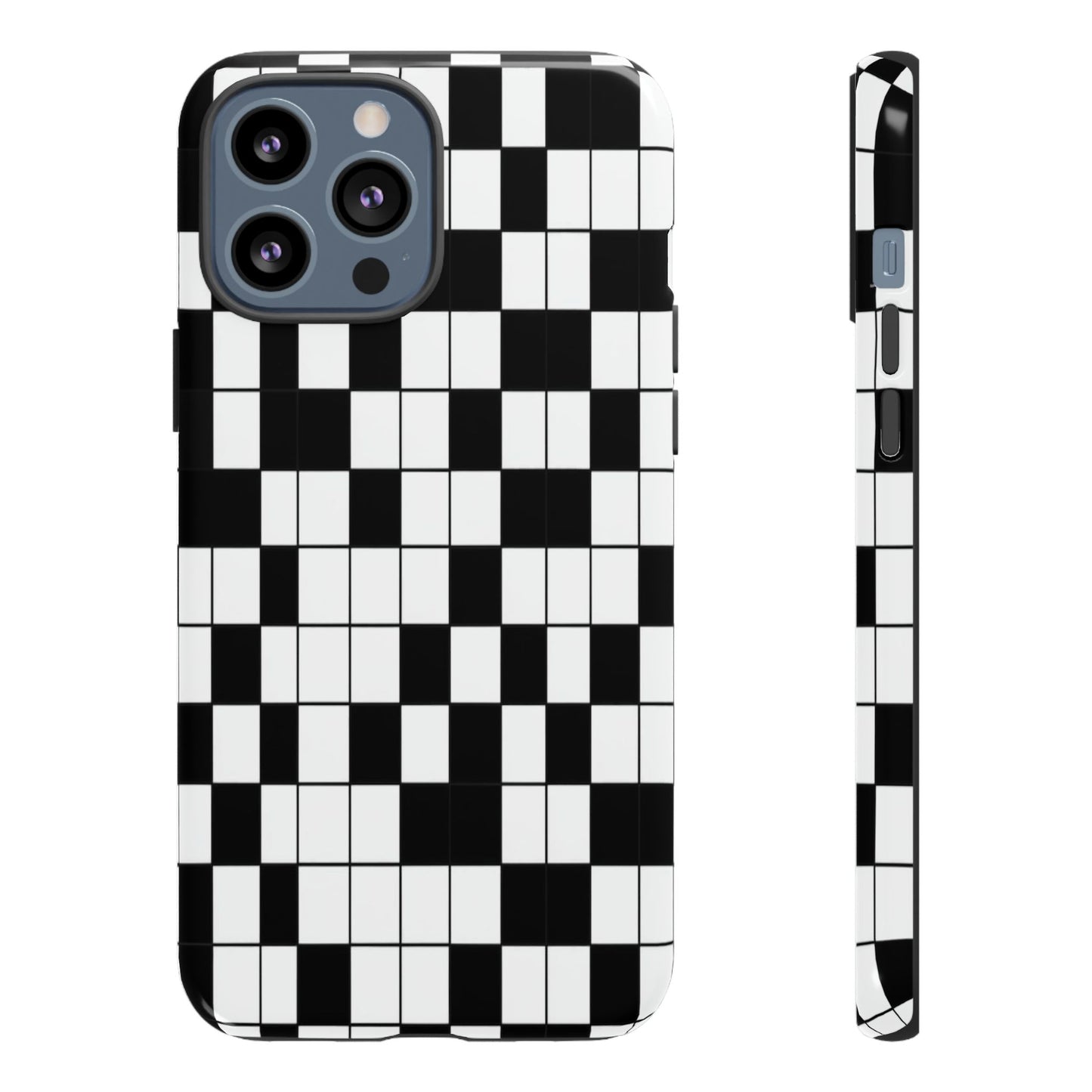 Crossword Grid Phone Case — Black & White Puzzle Pattern Tough Phone Cover