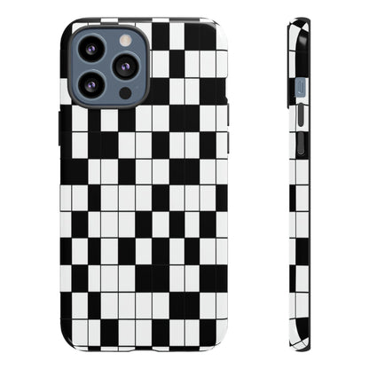 Crossword Grid Phone Case — Black & White Puzzle Pattern Tough Phone Cover