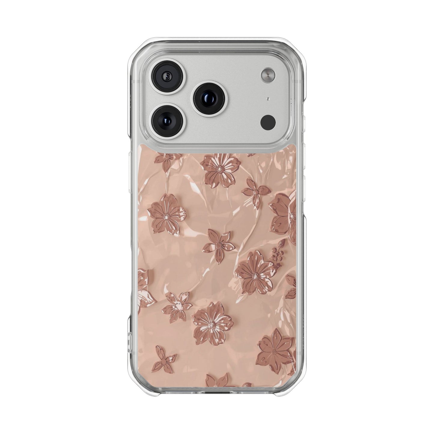 Clear Magnetic Phone Case — Rose Gold Floral Impact Protection