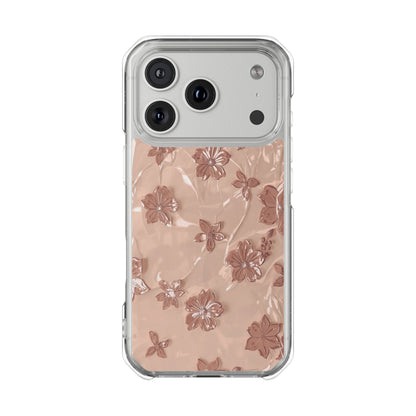 Clear Magnetic Phone Case — Rose Gold Floral Impact Protection
