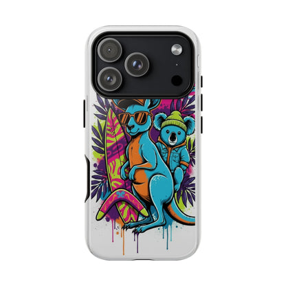 Kangaroo & Koala Surf Phone Case — Retro Neon Beach Art Tough Case