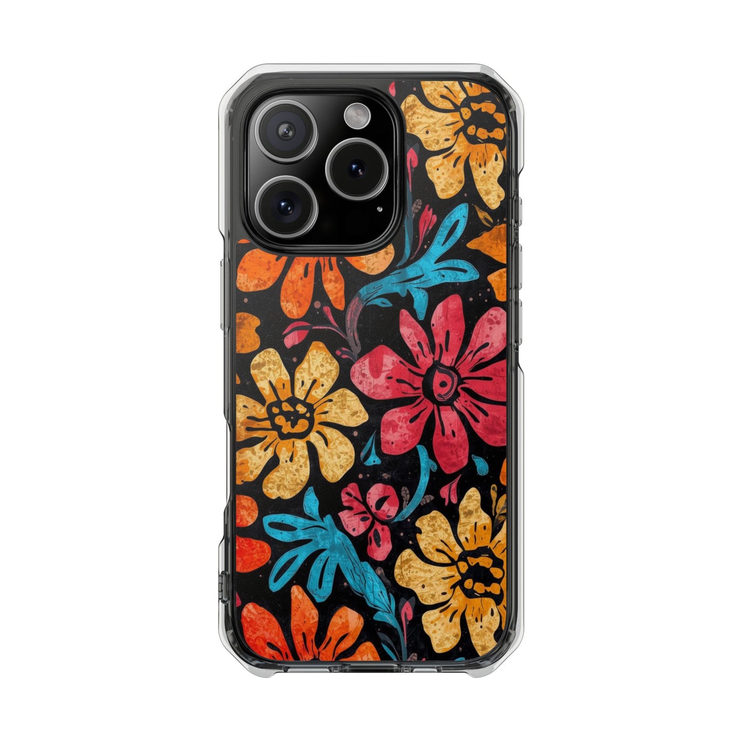 Clear Magnetic Phone Case — Retro Floral Pattern (Impact-Resistant)