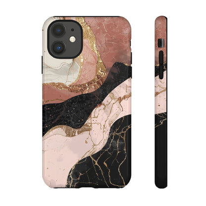 Marbled Rose Gold Phone Case — Abstract Pink & Black Protective Tough Case