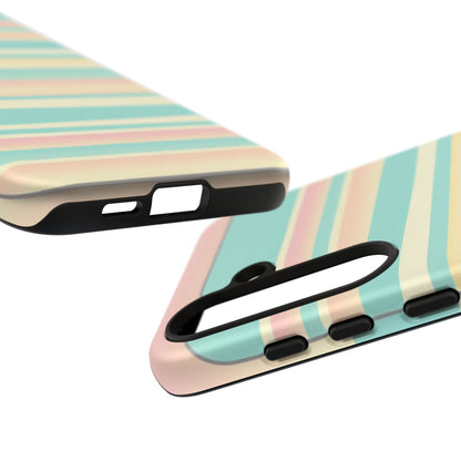 Pastel Striped Tough Phone Case — Mint, Peach & Cream Protective Cover