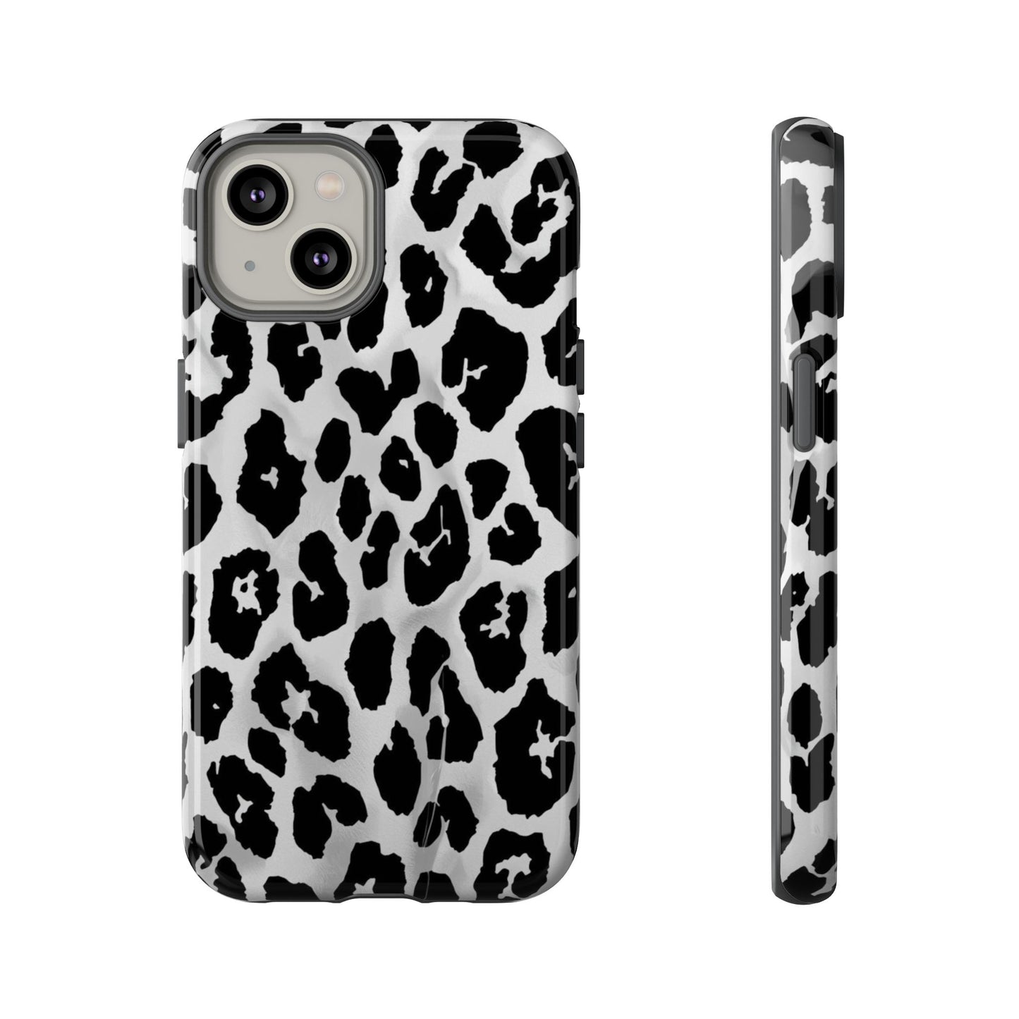 Leopard Print Tough Phone Case – Black & White Animal Pattern Protective Cover