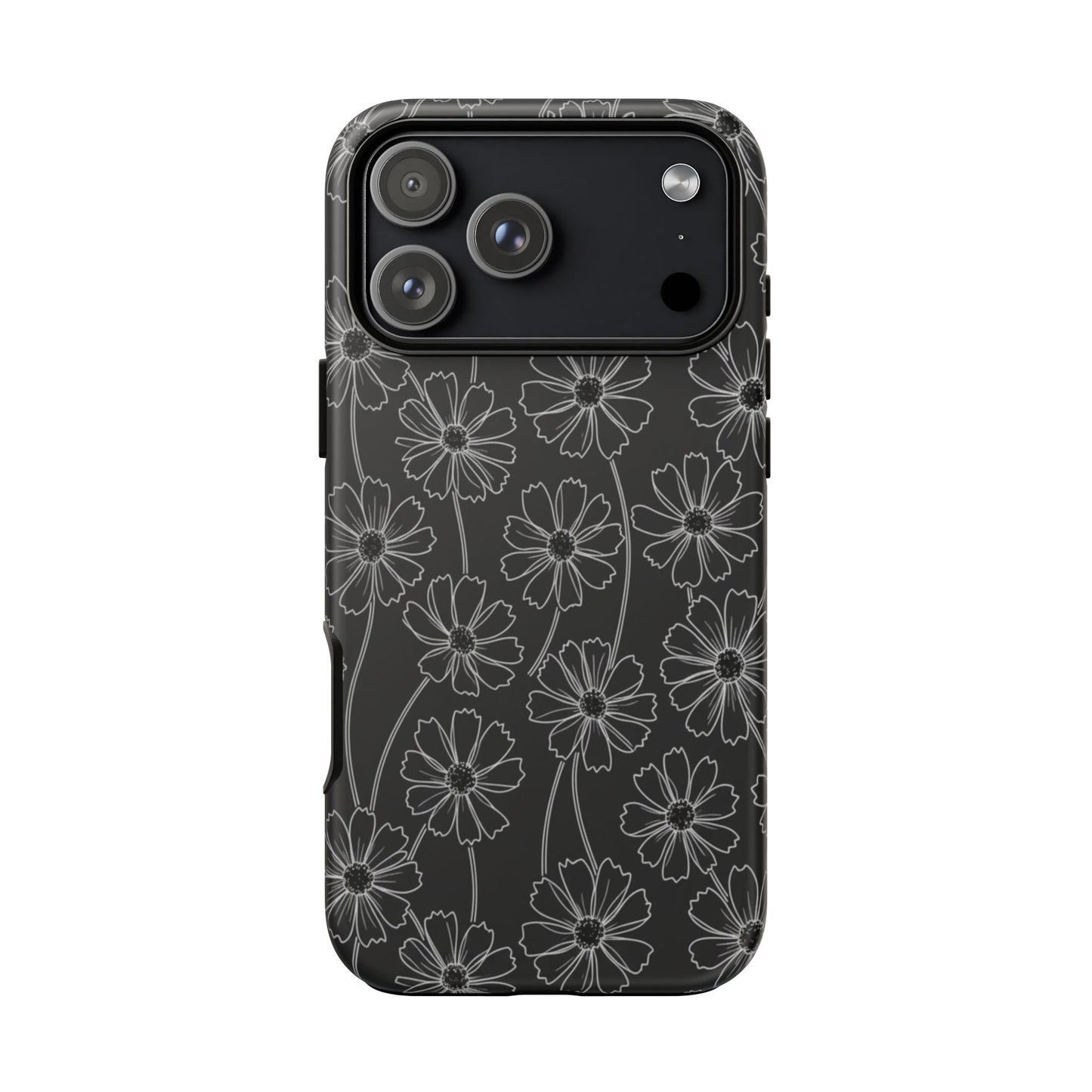 Floral Doodle Tough Phone Case — Black & Gray Daisy Pattern