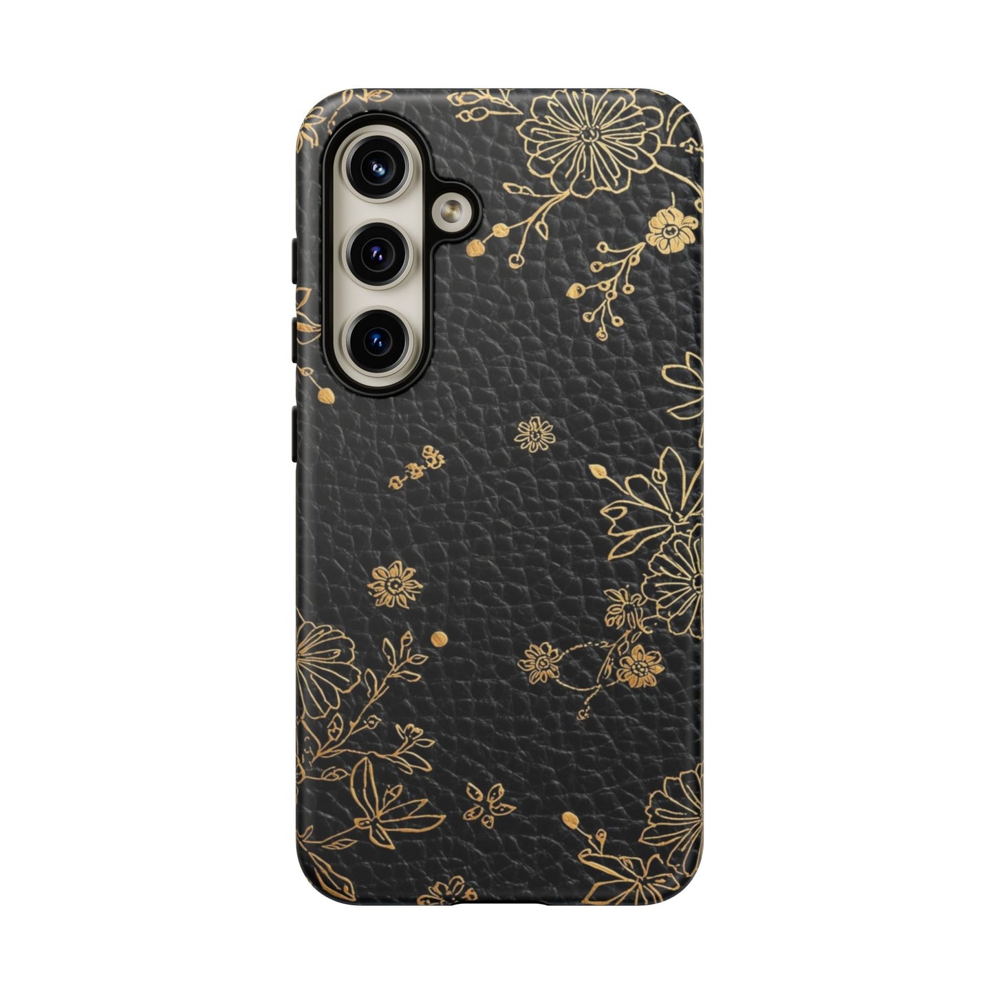 Floral Gold Foil Leather Texture Tough Phone Case