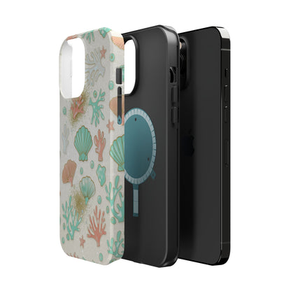 Sea Shells Magnetic Impact Phone Case — Pastel Coral & Teal Beach Design