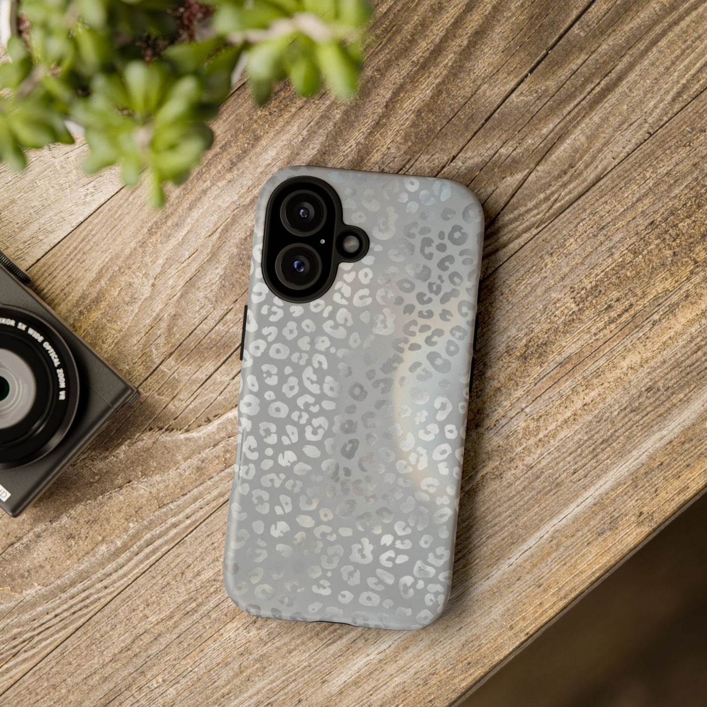 Grey Leopard Print Tough Phone Case — Durable Protective iPhone Cover