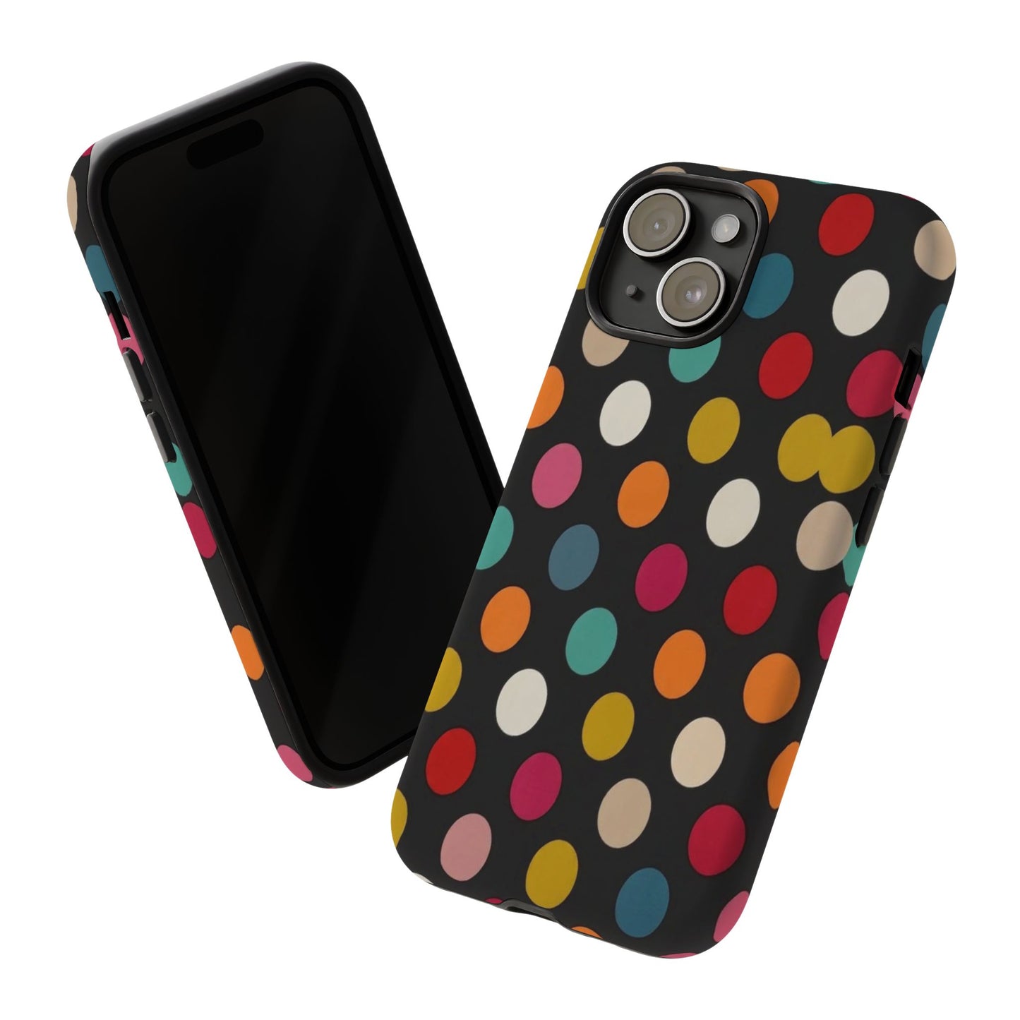 Polka Dot Tough Phone Case – Colorful Retro Dots on Black