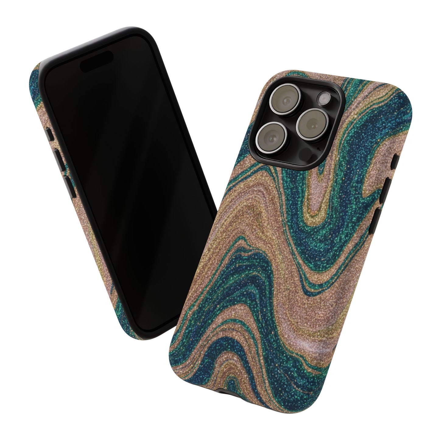 Marbled Teal & Gold Phone Case — Glitter Swirl Tough Case