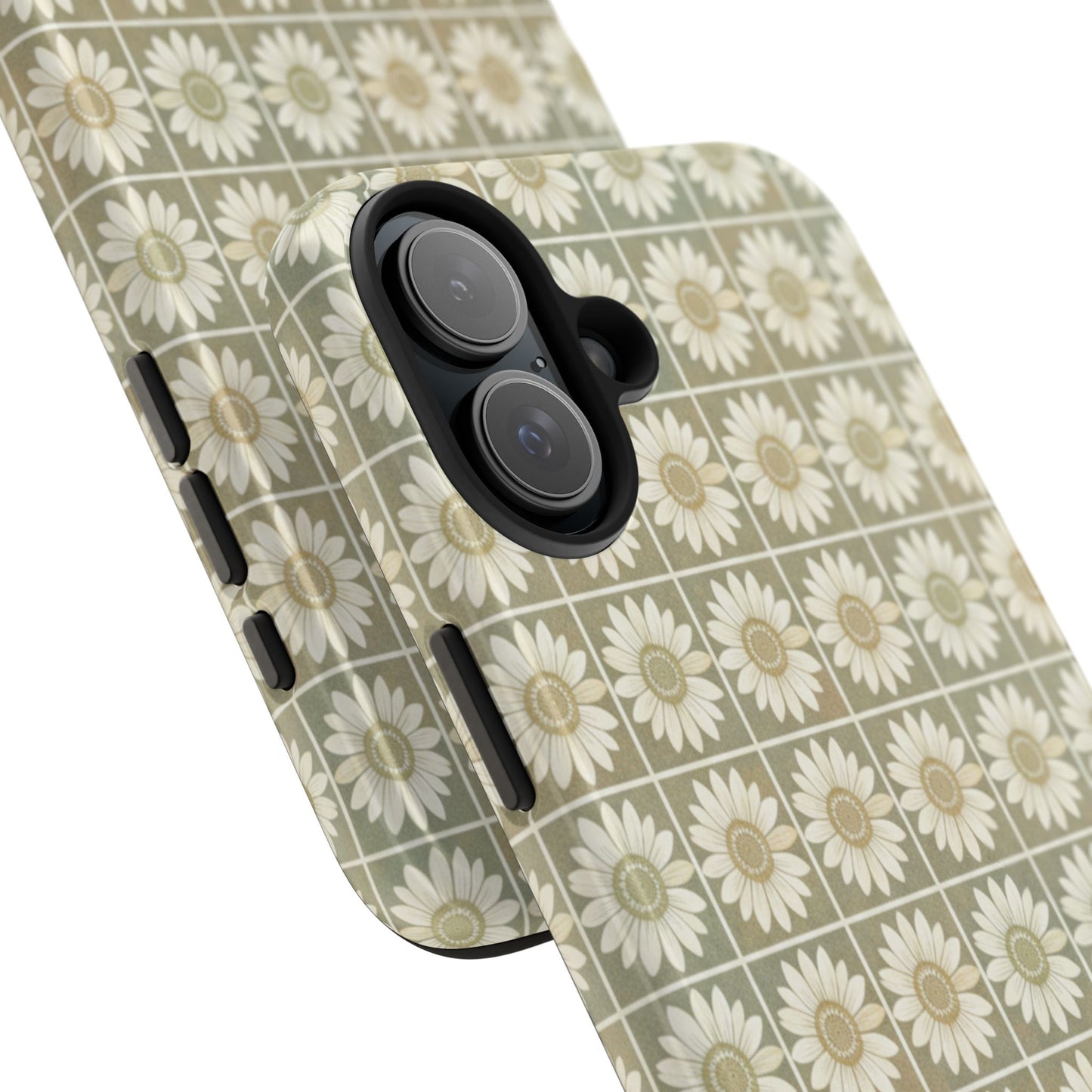 Daisy Tile Tough Phone Case — Retro Floral Protective Phone Cover