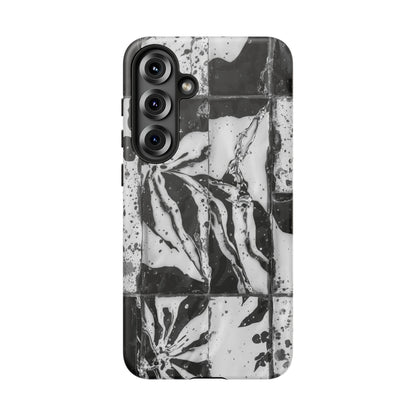 Monochrome Tile Floral Tough Phone Case
