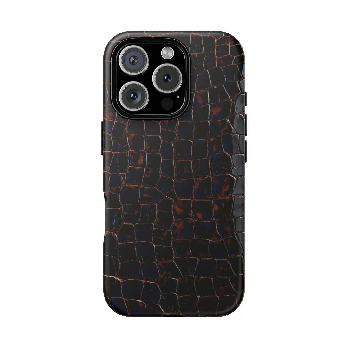 Croc-Embossed Tough Phone Case — Shockproof Black Alligator Texture