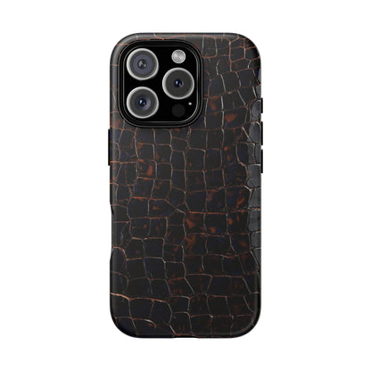 Croc-Embossed Tough Phone Case — Shockproof Black Alligator Texture