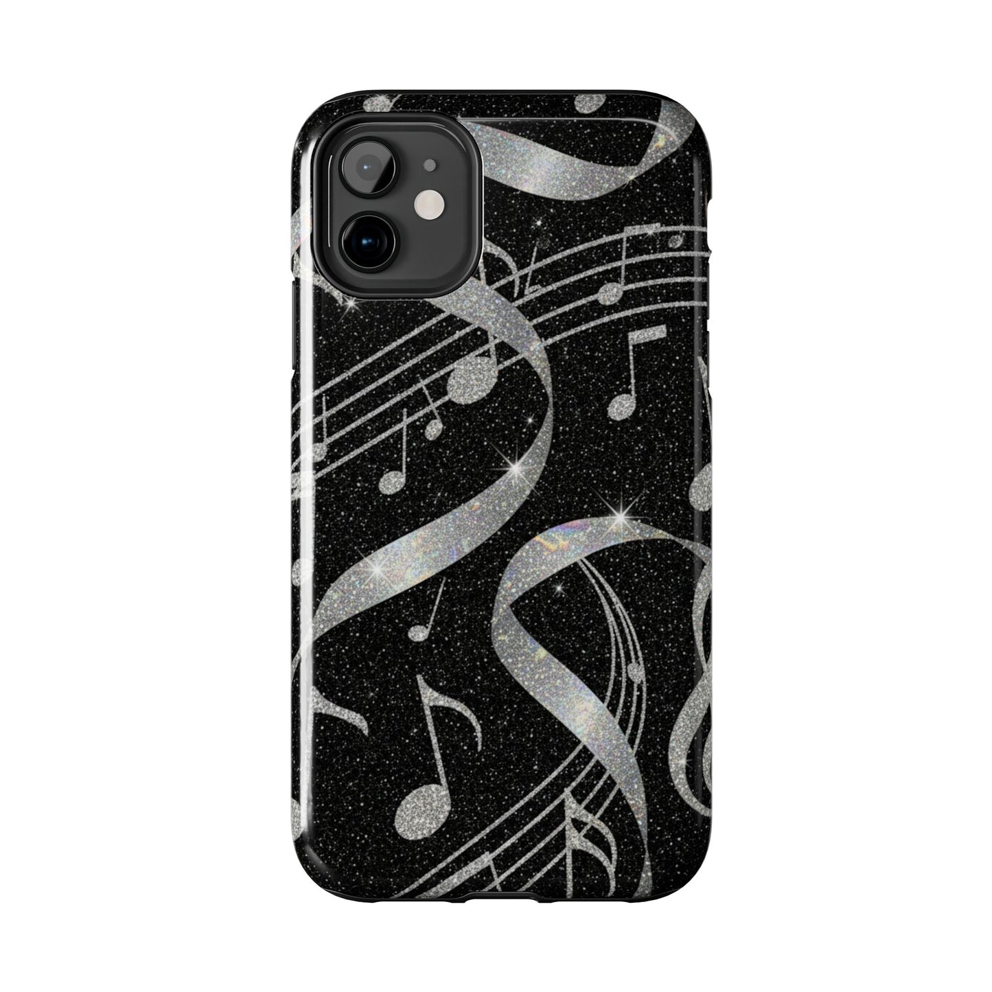 Musical Notes Tough Phone Case – Glitter Black Musician Phone Cover