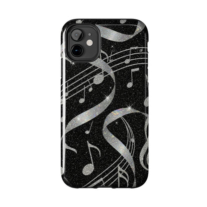 Musical Notes Tough Phone Case – Glitter Black Musician Phone Cover