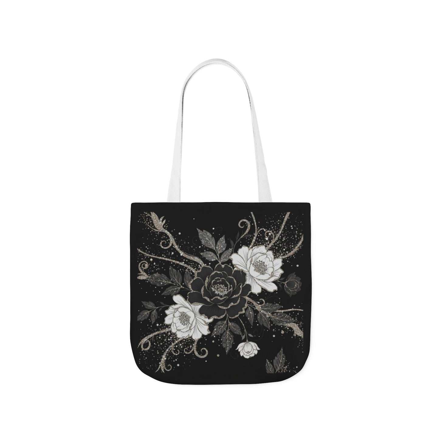 Floral Noir Canvas Tote — Black & White Rose Print