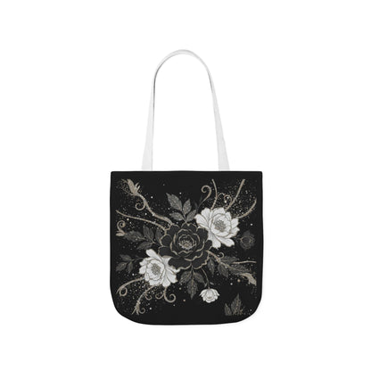 Floral Noir Canvas Tote — Black & White Rose Print