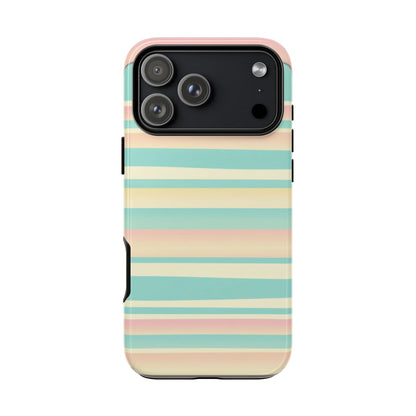 Pastel Striped Tough Phone Case — Mint, Peach & Cream Protective Cover