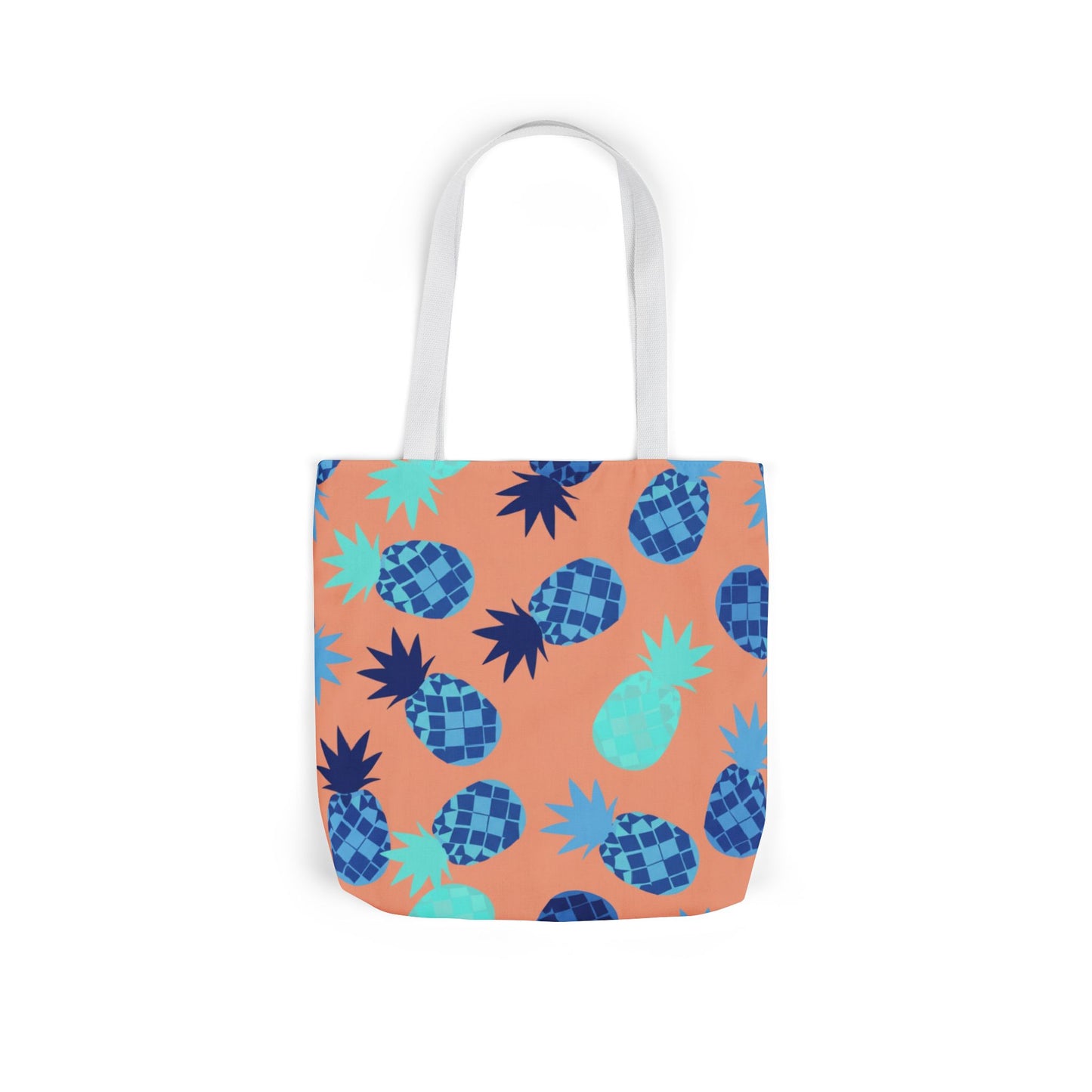 Tropical Pineapple Canvas Tote Bag — Coral & Teal Patterned Beach Market Bag
