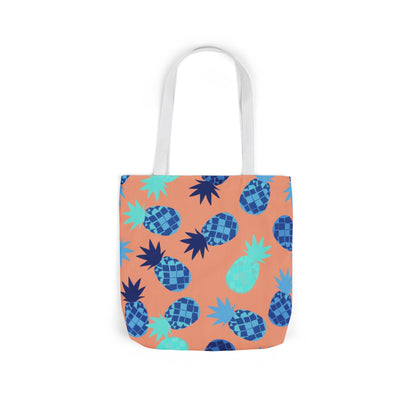 Tropical Pineapple Canvas Tote Bag — Coral & Teal Patterned Beach Market Bag