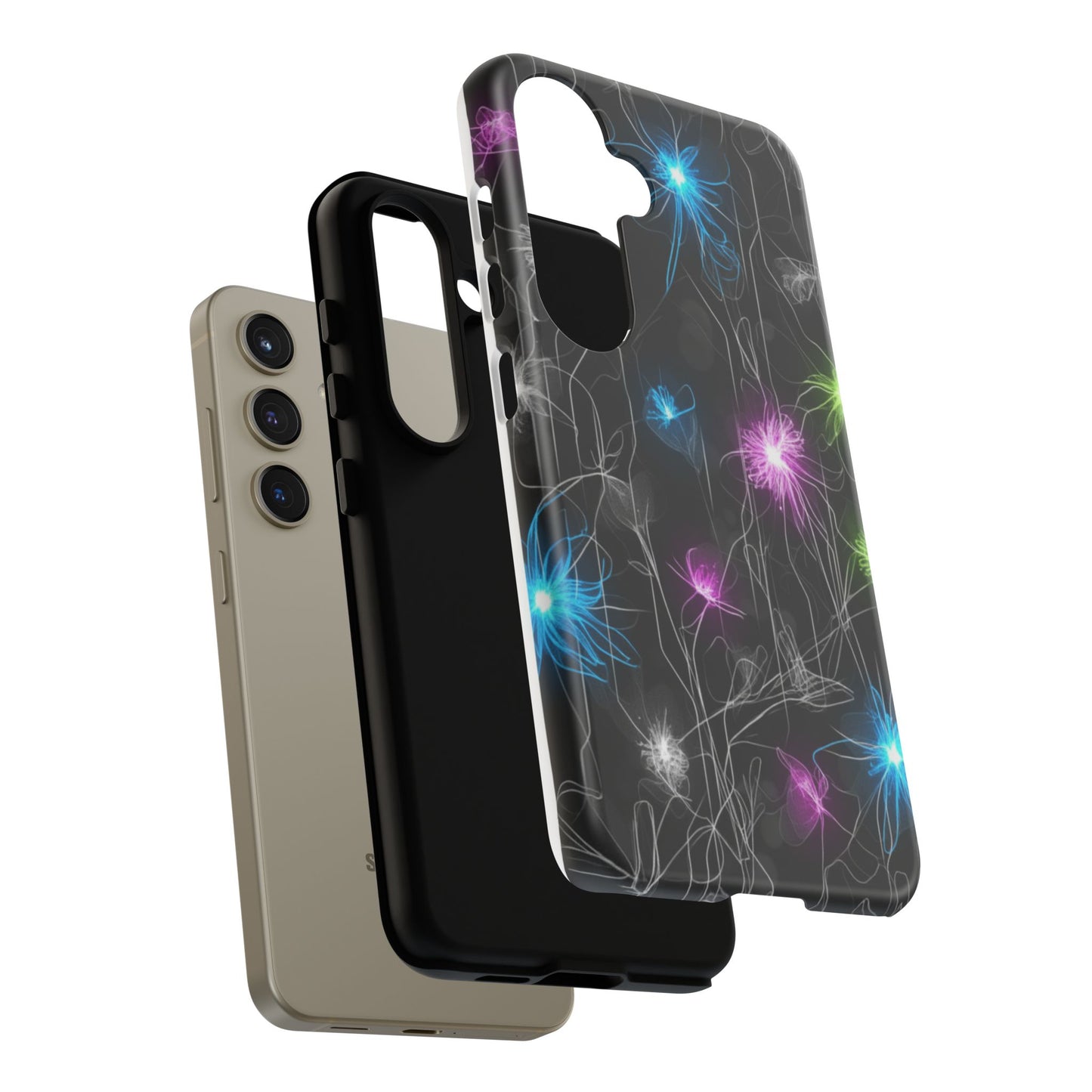 Neon Floral Tough Phone Case — Glow Flower Protective iPhone Cover