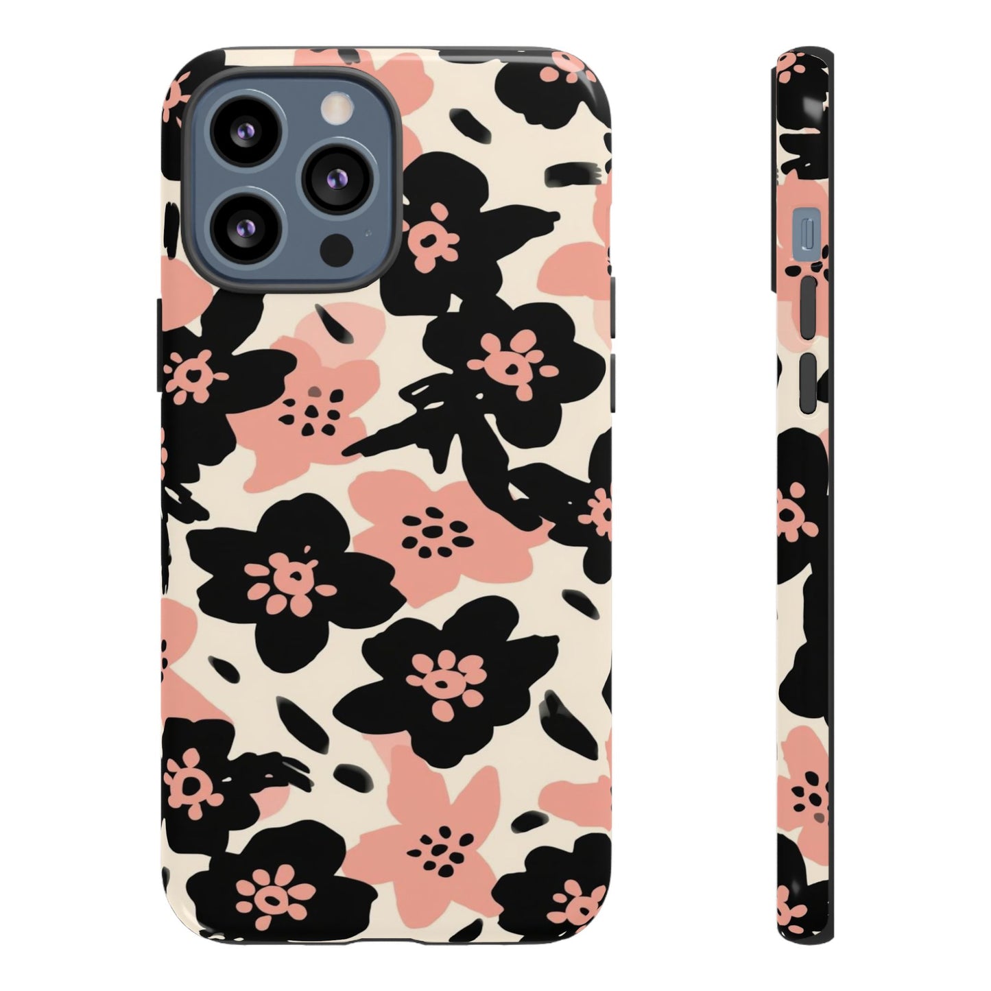 Floral Phone Case — Pink & Black Retro Blossom Protective Cover