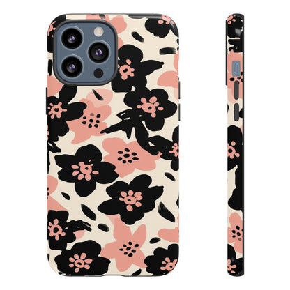 Floral Phone Case — Pink & Black Retro Blossom Protective Cover