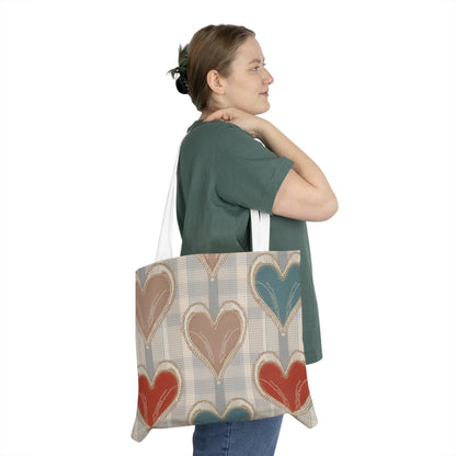 All-Over Print Rustic Heart Pattern Shoulder Tote Bag  - Western Style Women's Cotton Canvas Bag