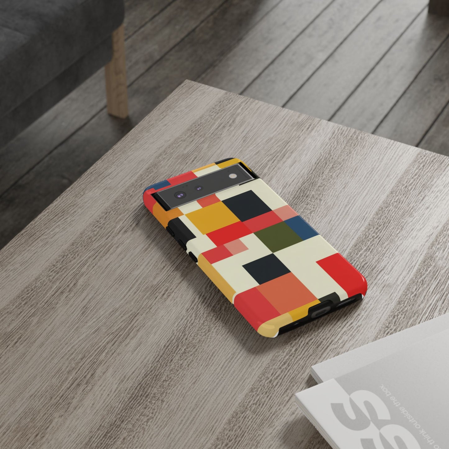 Abstract Color Block Tough Phone Case — Retro Geometric Protective Cover