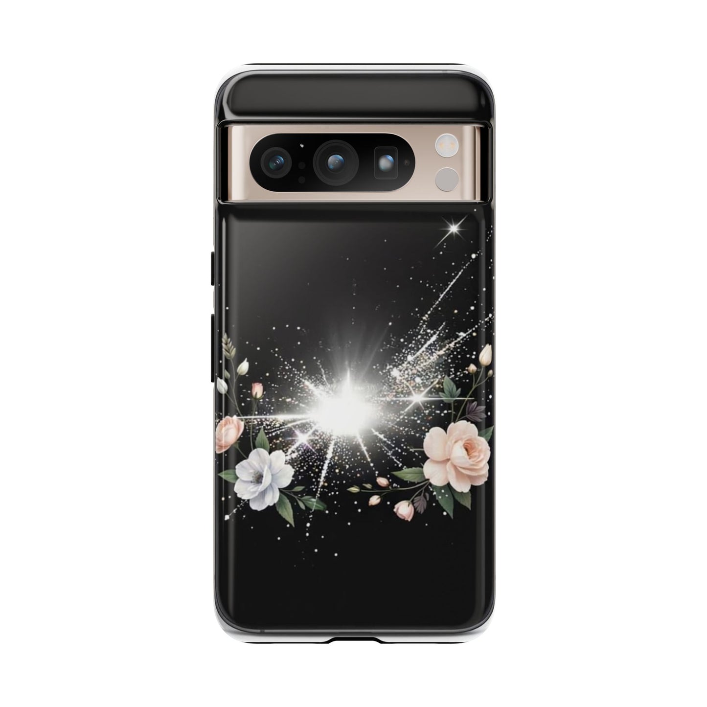 Floral Burst Phone Case — Protective Black Sparkle Design