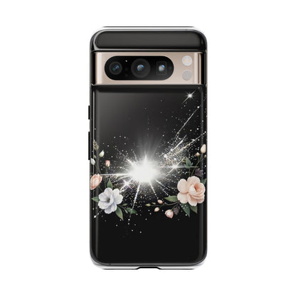 Floral Burst Phone Case — Protective Black Sparkle Design