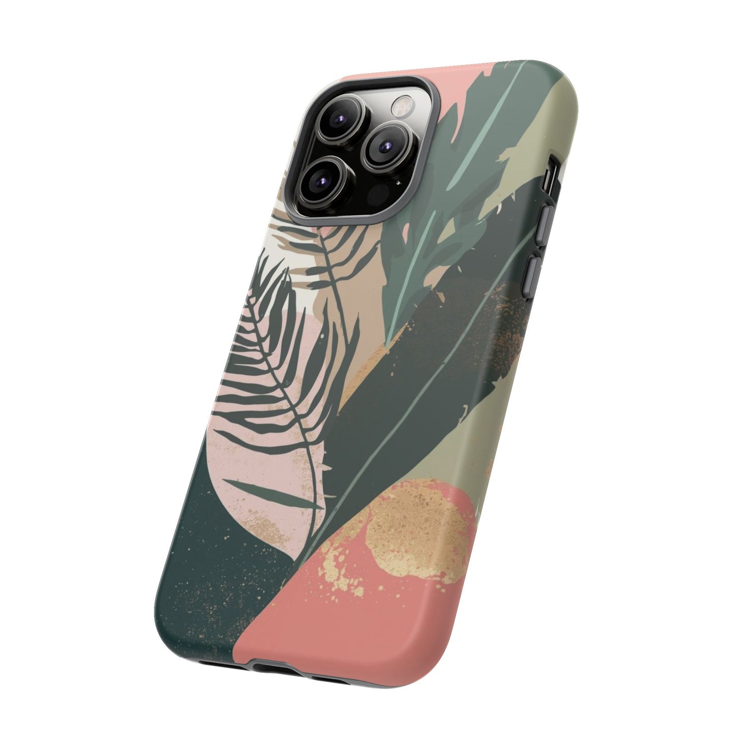 Tropical Leaf Tough Phone Case — Abstract Pink & Green Botanical Protective Cover