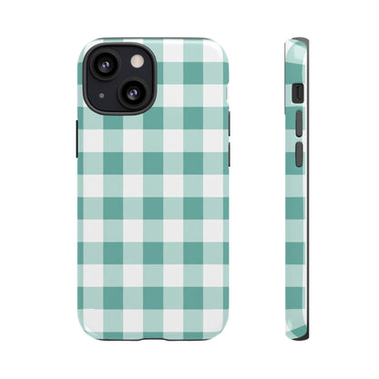 Mint Green Buffalo Check Tough Phone Case — Durable Plaid Protective Cover