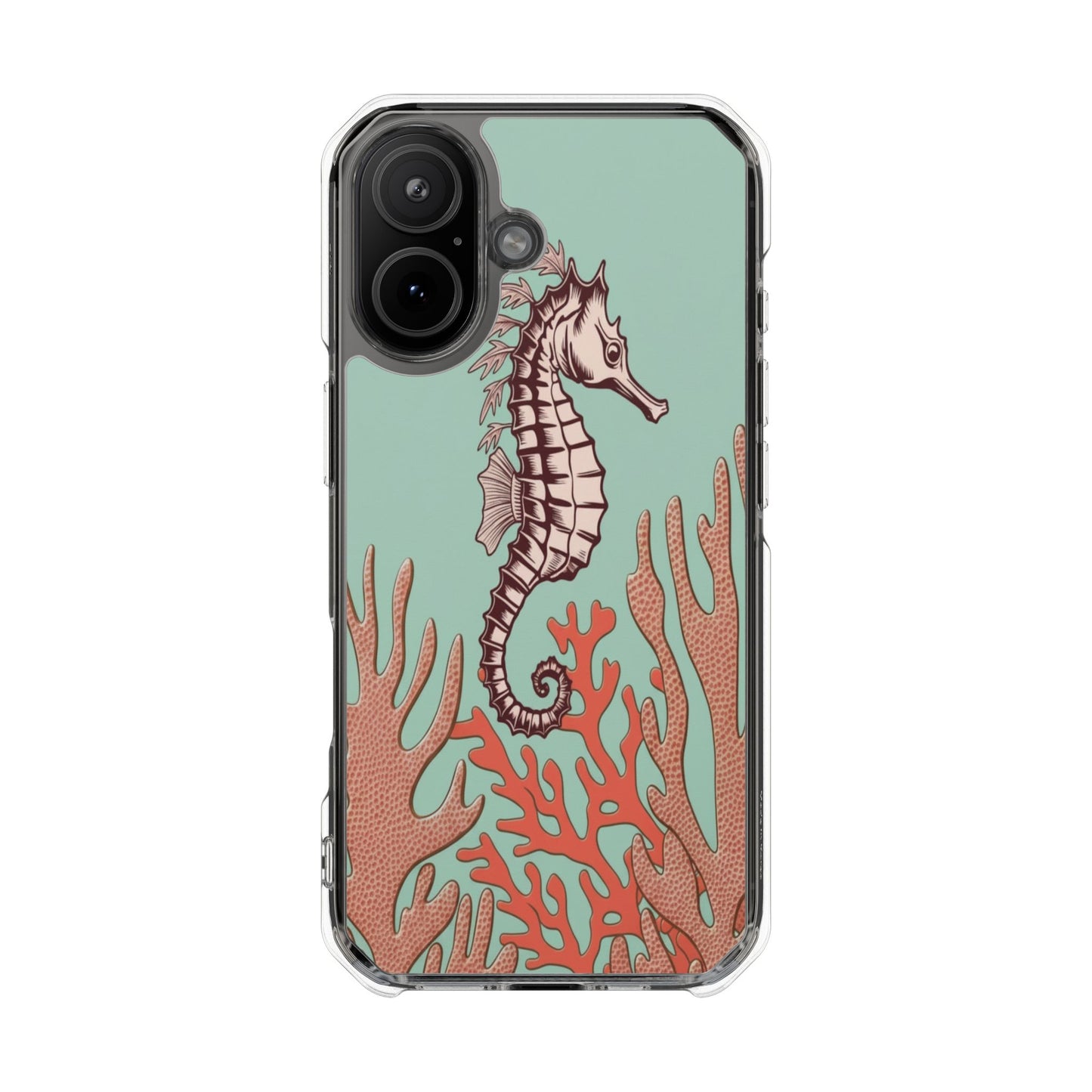 Clear Magnetic Phone Case — Seahorse & Coral Ocean Design
