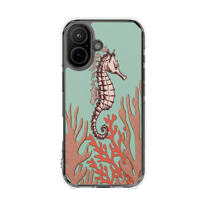 Clear Magnetic Phone Case — Seahorse & Coral Ocean Design