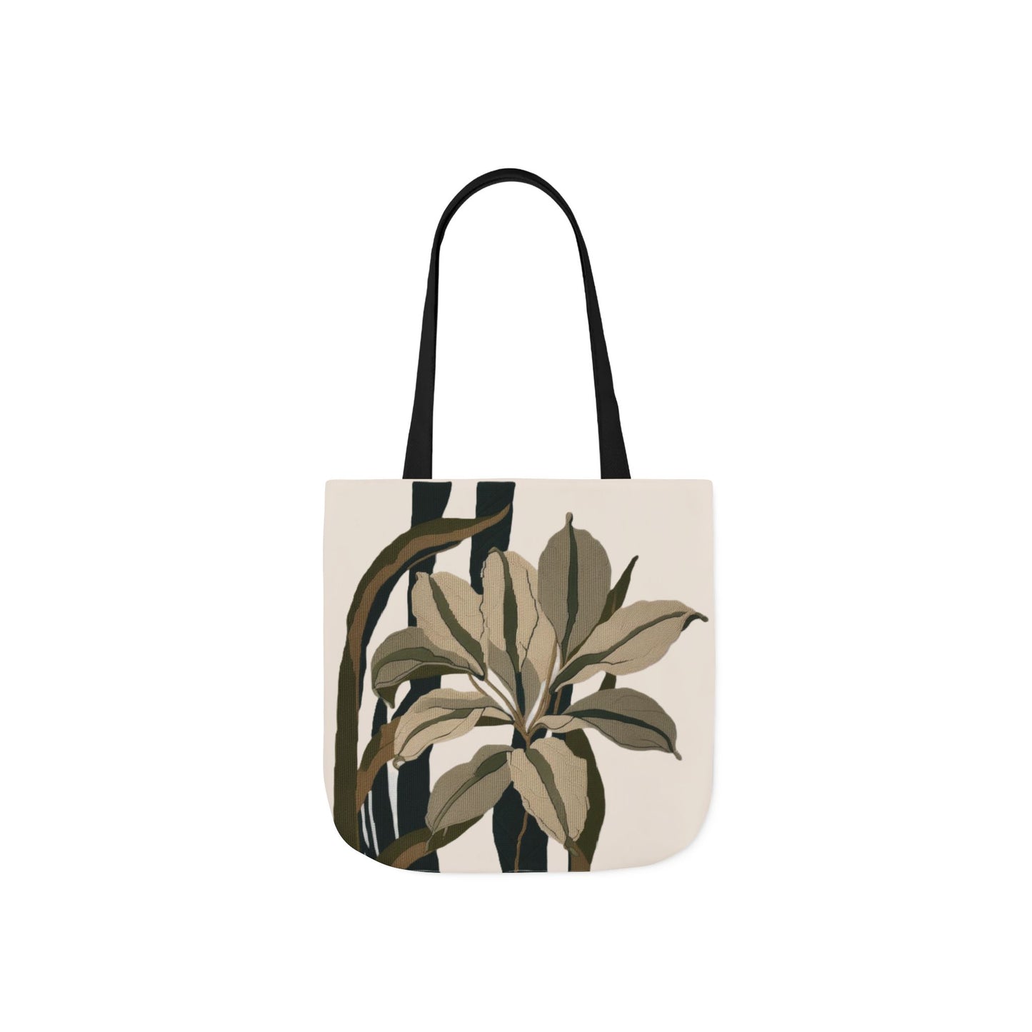 Botanical Stripe Canvas Tote — Neutral Leaf Print Tote Bag