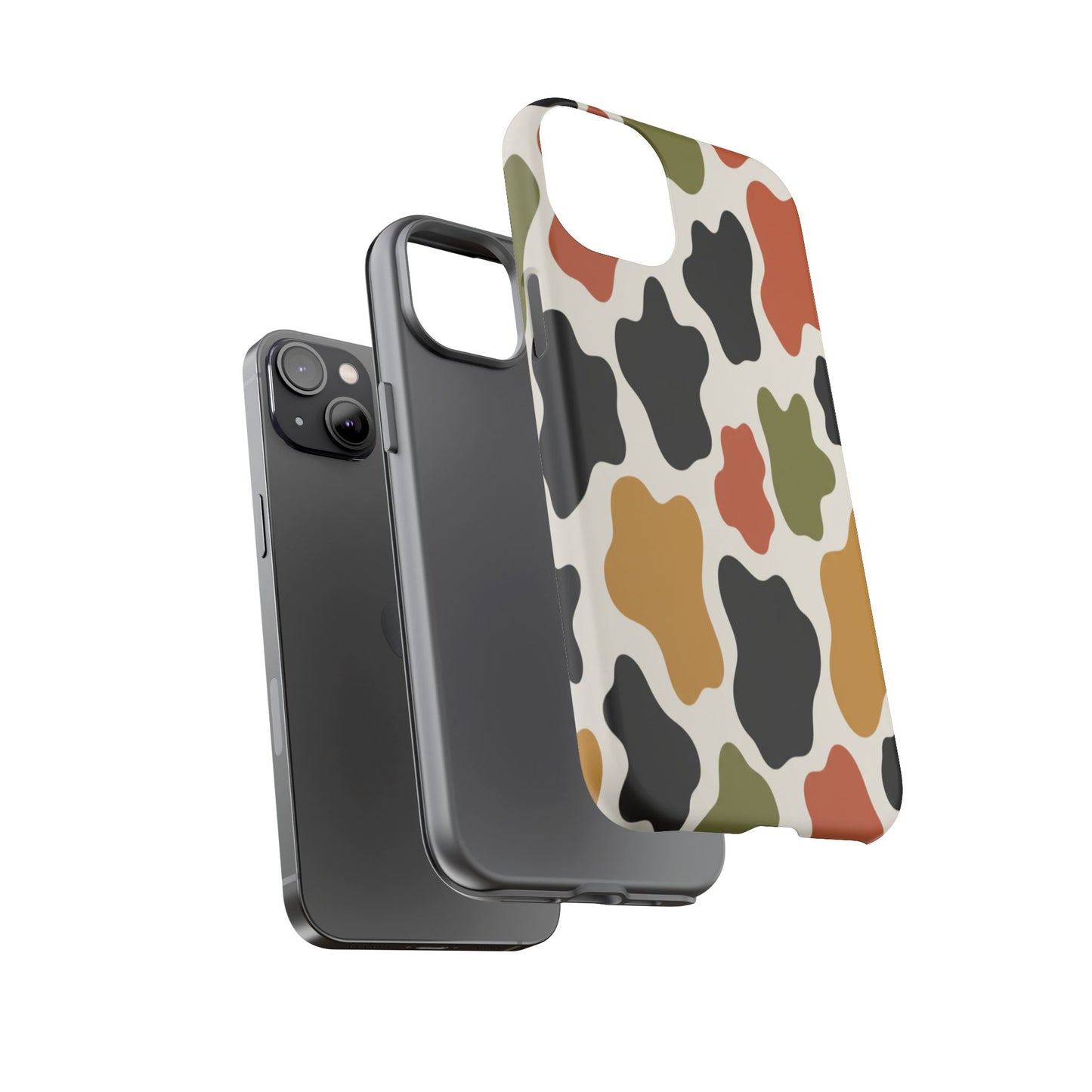 Camouflage Pattern Tough Phone Case – Retro Olive, Rust & Mustard Protective Cover