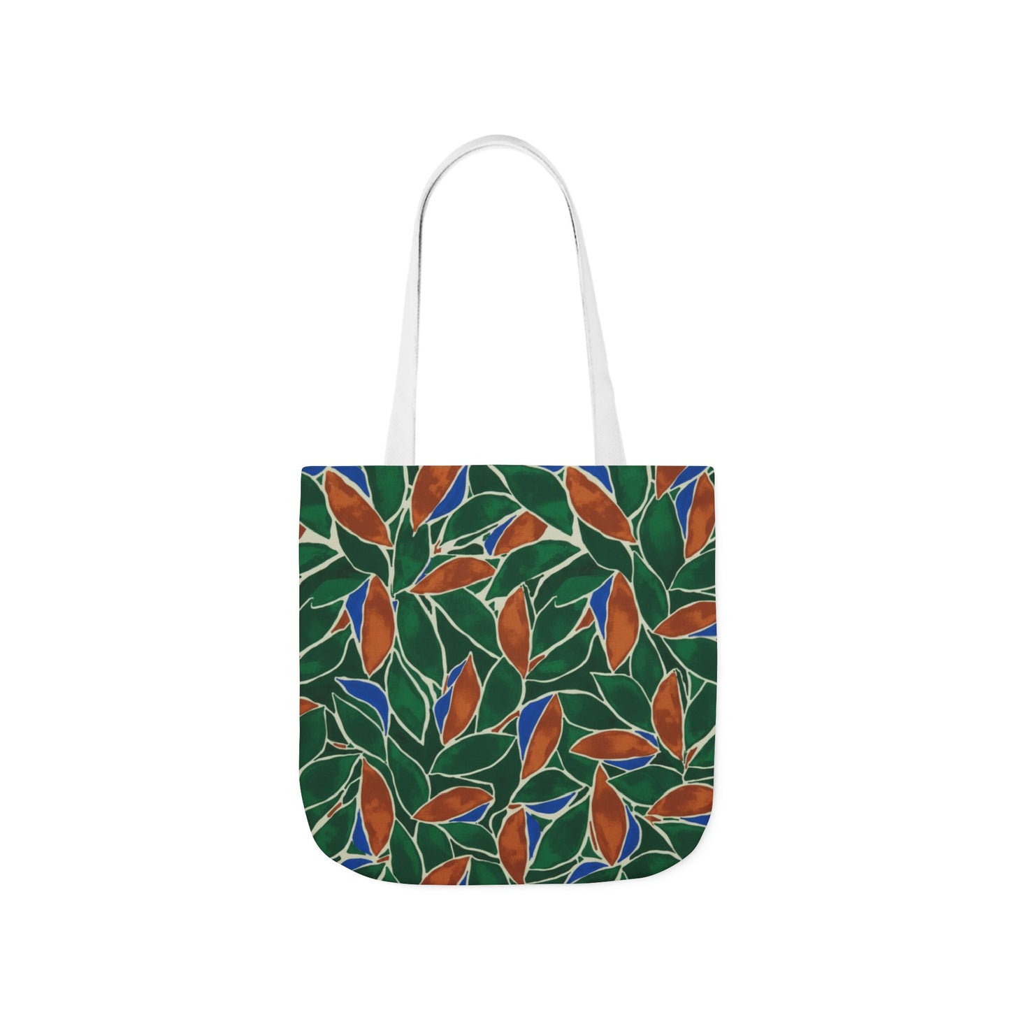 Botanical Leaves Canvas Tote — Green & Rust Floral Pattern
