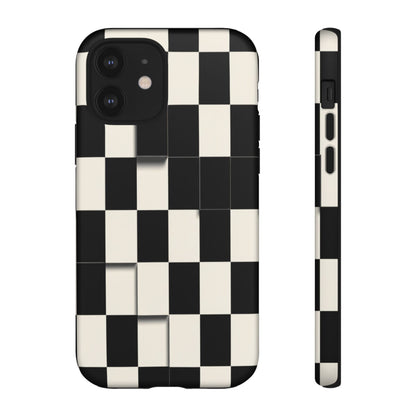 Checkerboard Tough Phone Case — Classic Black & Cream Grid Protective Cover