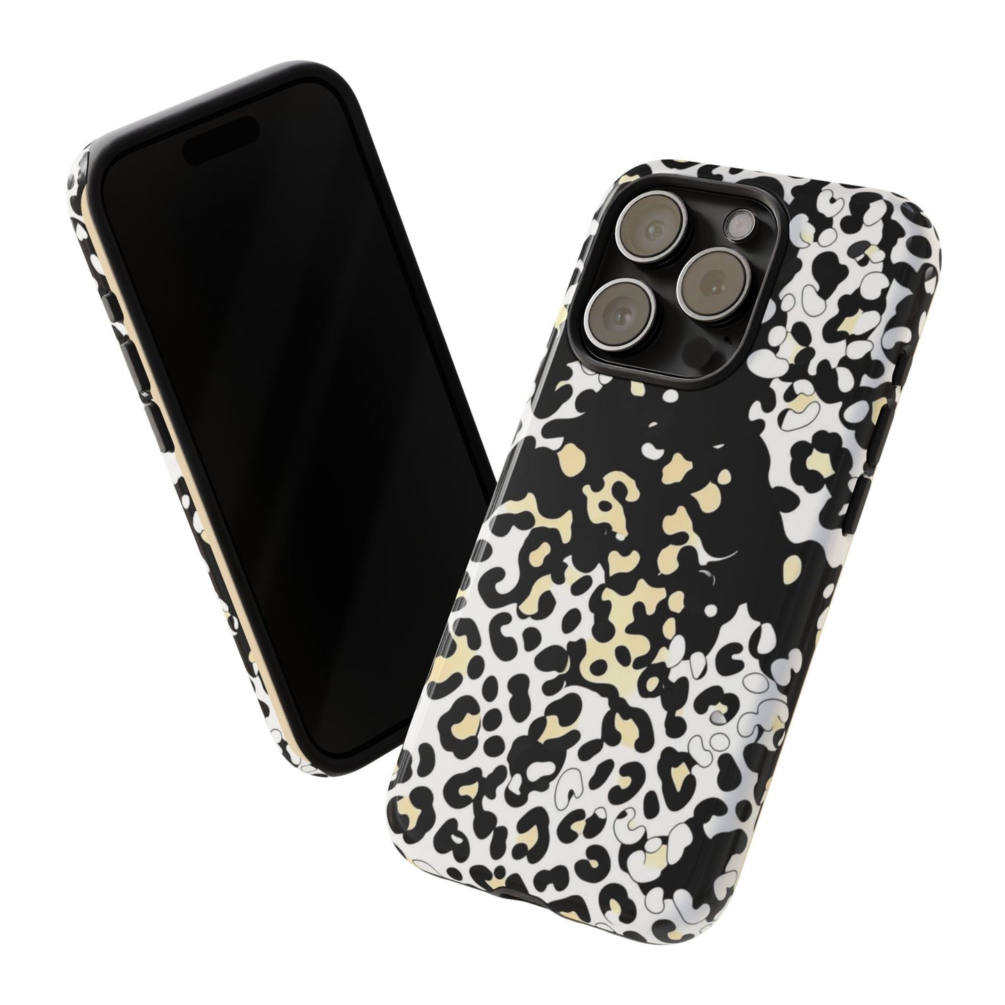 Leopard Splash Tough Phone Case — Black & Cream Animal Print Protective Cover