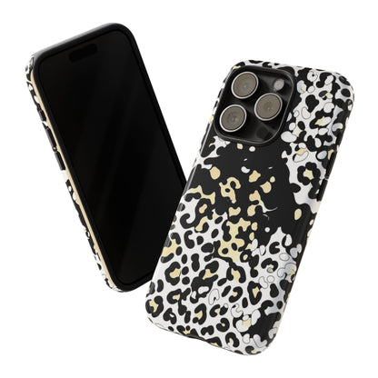 Leopard Splash Tough Phone Case — Black & Cream Animal Print Protective Cover