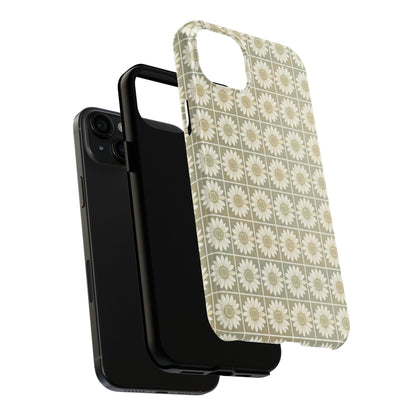 Daisy Tile Tough Phone Case — Retro Floral Protective Phone Cover