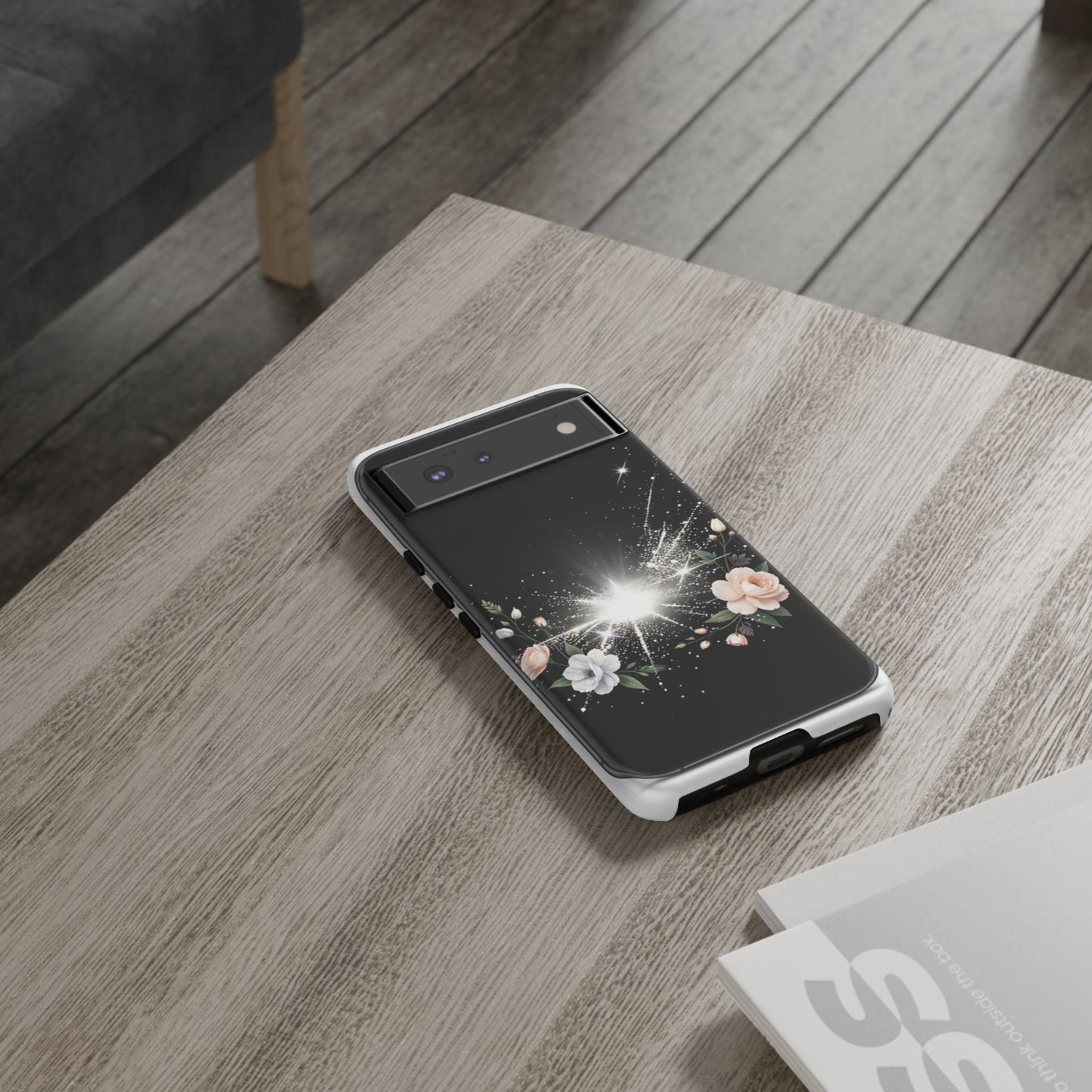 Floral Burst Phone Case — Protective Black Sparkle Design