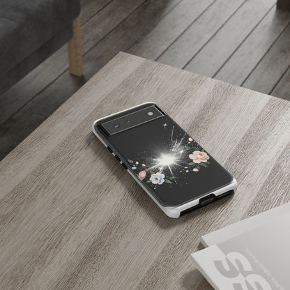 Floral Burst Phone Case — Protective Black Sparkle Design