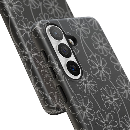 Floral Doodle Tough Phone Case — Black & Gray Daisy Pattern