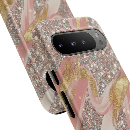 Glitter Blush Marble Phone Case — Pink Gold Swirl Tough Case